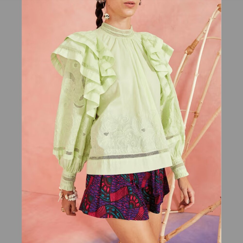 Ulla Johnson Annetta Cotton Embroidered Top Pistachio Green 2